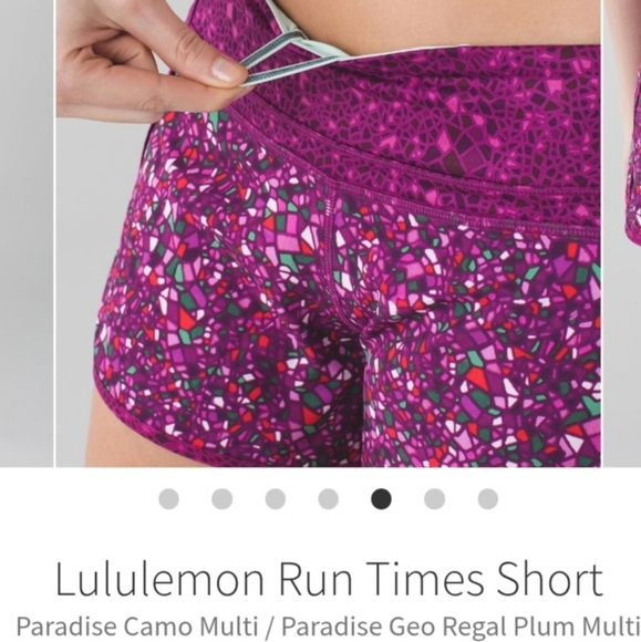 LULULEMON RUN TIMES SHORTS PARADISE CAMO MULTI/PARADISE GEO REGAL PLUM. SIZE 4 - Picture 2 of 10
